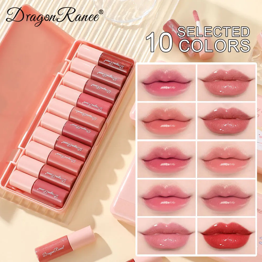Set of 10 Shimmering Lip Glosses, Easy to Apply, Lip Glaze, Lipstick, Non-Stick Cup, Non-Fading, Moisturizing, Shiny Lip Gloss, Glass Lip, Shimmering Pearlescent Lip Gloss Set