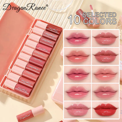 Set of 10 Shimmering Lip Glosses, Easy to Apply, Lip Glaze, Lipstick, Non-Stick Cup, Non-Fading, Moisturizing, Shiny Lip Gloss, Glass Lip, Shimmering Pearlescent Lip Gloss Set