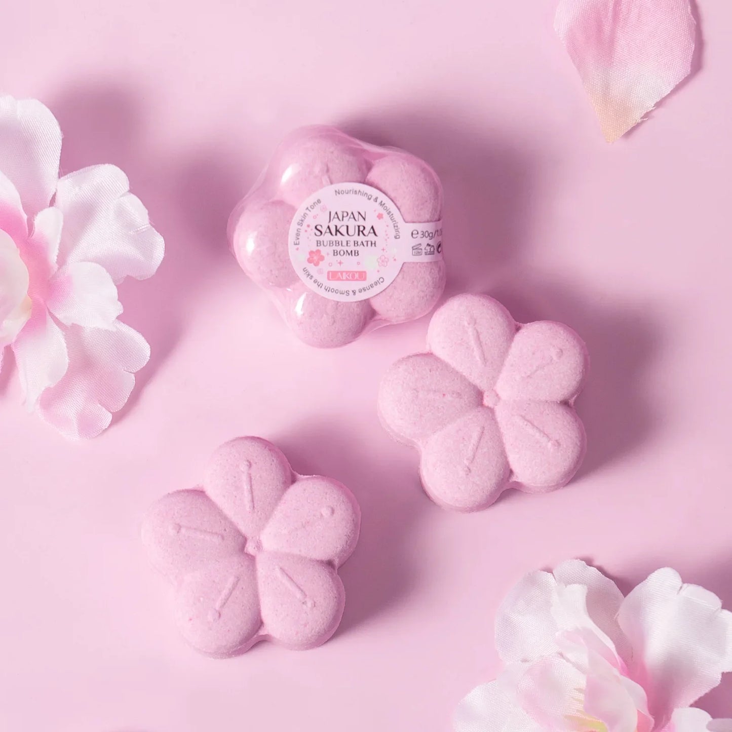 LAIKOU Japanese Sakura Bath Bomb Bubble Explosion Bath Salt for Body Cleansing Moisturizing 30g