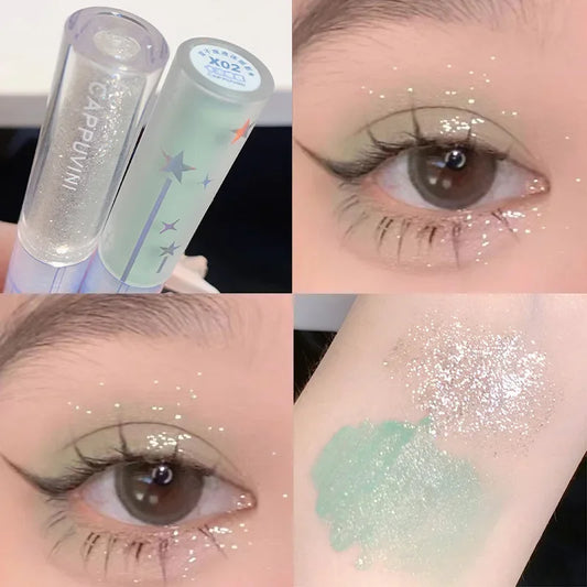 2 In 1 Double-head Glitter Liquid Eyeshadow Brightening Lightweight Waterproof Matte Blue-green Summer Lying Silkworm Eye Makeup