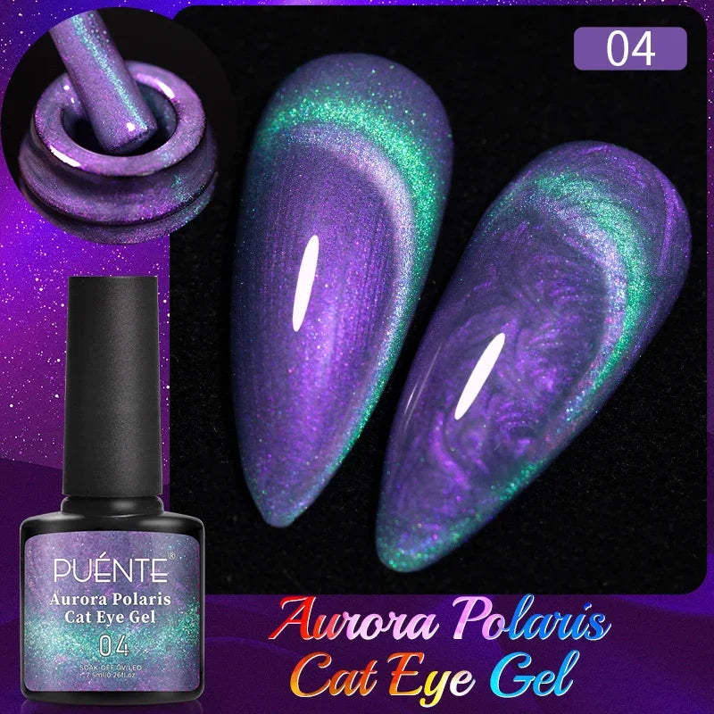 PUENTE 7.5ML Golden Gems Cat Magnetic Gel Nail Polish Pink Brown Blue Colors Golden Glitter Cat Eye Soak Off UV Nail Art Varnish