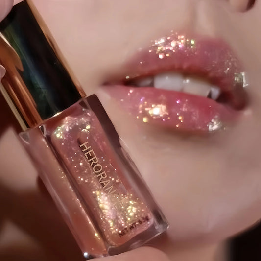 Herorange Starlight Radiant Lip Gloss Pearlescent Fine Shimmer Long-Lasting Moisturizing Non-Fading Non-Sticky Clear Watery Lip Glaze