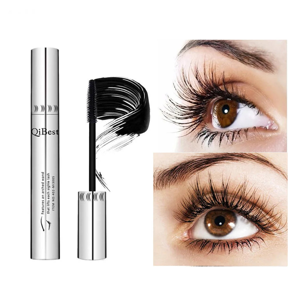 QIBEST 4D Silk Fiber Eyelash Black Mascara Waterproof Long Lasting Eyelash Extension Thick Lift Lengthening Eyelash  Mascara