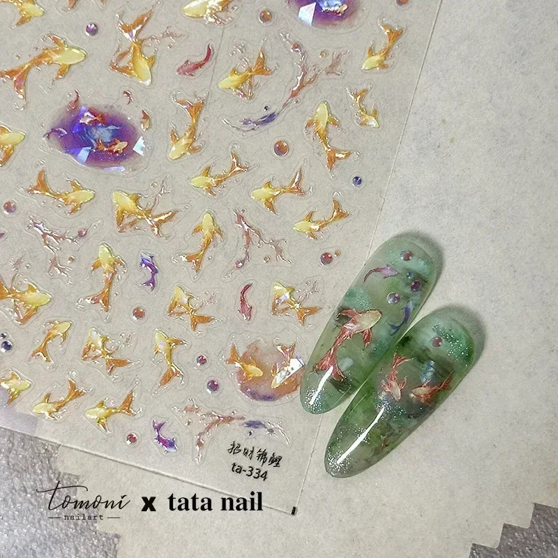 Magical Blow Bubbles Goldfish Bunny Rabbit Cat Kitten Shape Shiny Dreamy Bubbles 5D Nail Art Decorations Sticker Manicure Decal