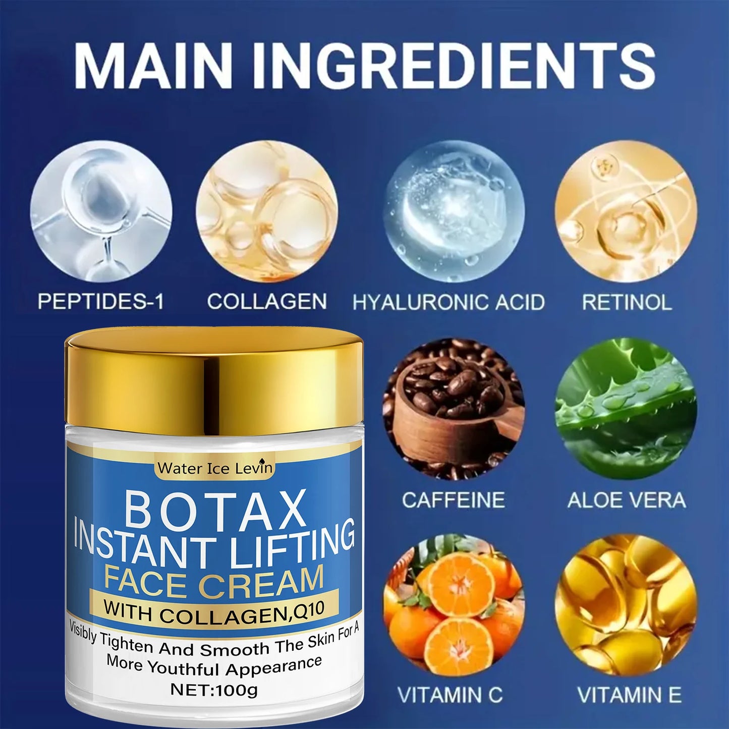 Crema Facial Lifting con Colágeno y Q10 100g, con Ceramidas, Efecto Tensor y Nutritivo, para una Piel Más Firme, Listo para Envi