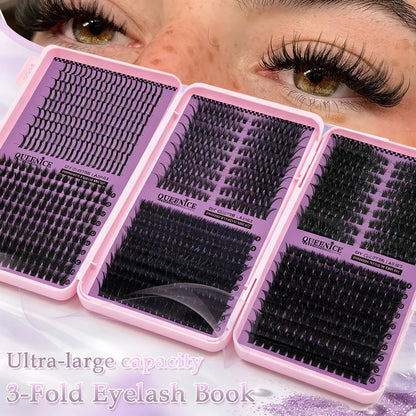 DIY Cluster Lashes 3‑Fold Eyelash Book Large Capacity 6 Styles Mixed Individual Lashes 8‑16mm Spiky Manga Cat Eye Lash Extension