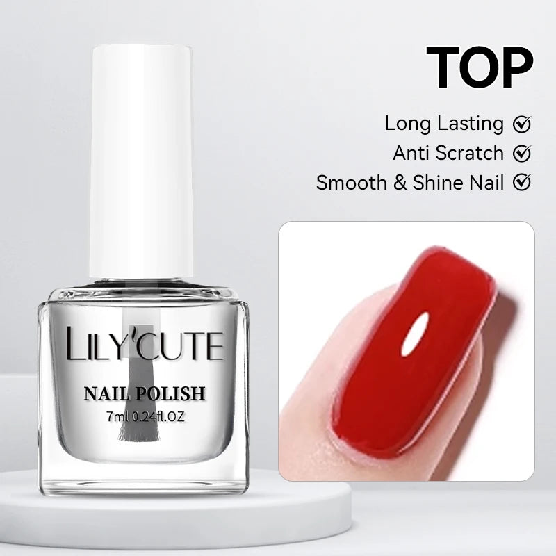 LILYCUTE 7ml Clear Nail Base Top Polish Nail Care Polish Milky White Pink Strengthener Nail Hardener Long Lasting Nail Varnish