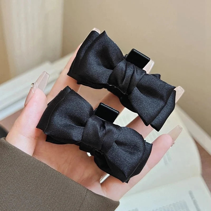 2Pcs Black Bow Small Hair Claw Women Girl Hair Grab Clip Side Clip Forehead Bangs Hair Styling Clip Sweet Headdress