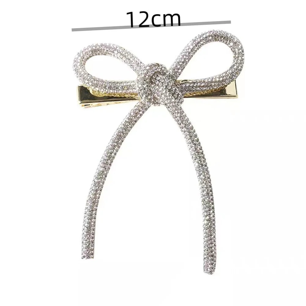 Elegant Vintage Bowknot Clips Crystal Rhinestone Hair Clip Ribbon Accessories Women