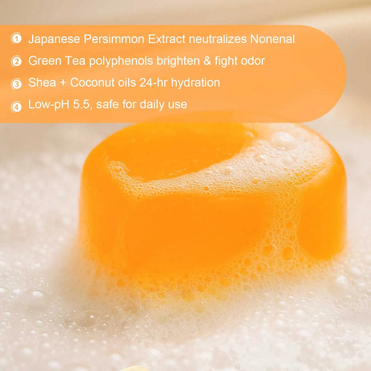 Persimmon Soap Bar for Body Odor Persimmon and Green Tea Extract For Men & Women Gentle on All Skin Types Natural Body Odor Soap