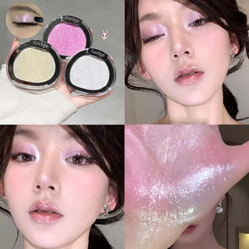 Shimmer Glitter Powder Highlighter Palette Shiny Diamond White Eyeshadow Highlight Makeup Face and Body Brighten Natural Contour