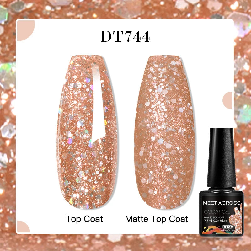 MEET ACROSS 160 Colors 7.3ml Gel Nail Polish Vernis Glitter Sparkly Semi Permanent Soak Off LED UV Gel Varnish Nail Art Manicure