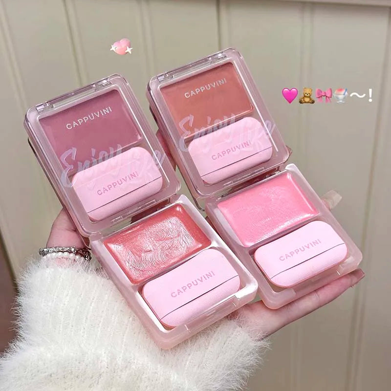 Orange Pink Blusher Plate with Puff Water Gloss Blush Cream Makeup Lasting Moisturizing Cheek Tint Rouge Portable Blush Cosmetic