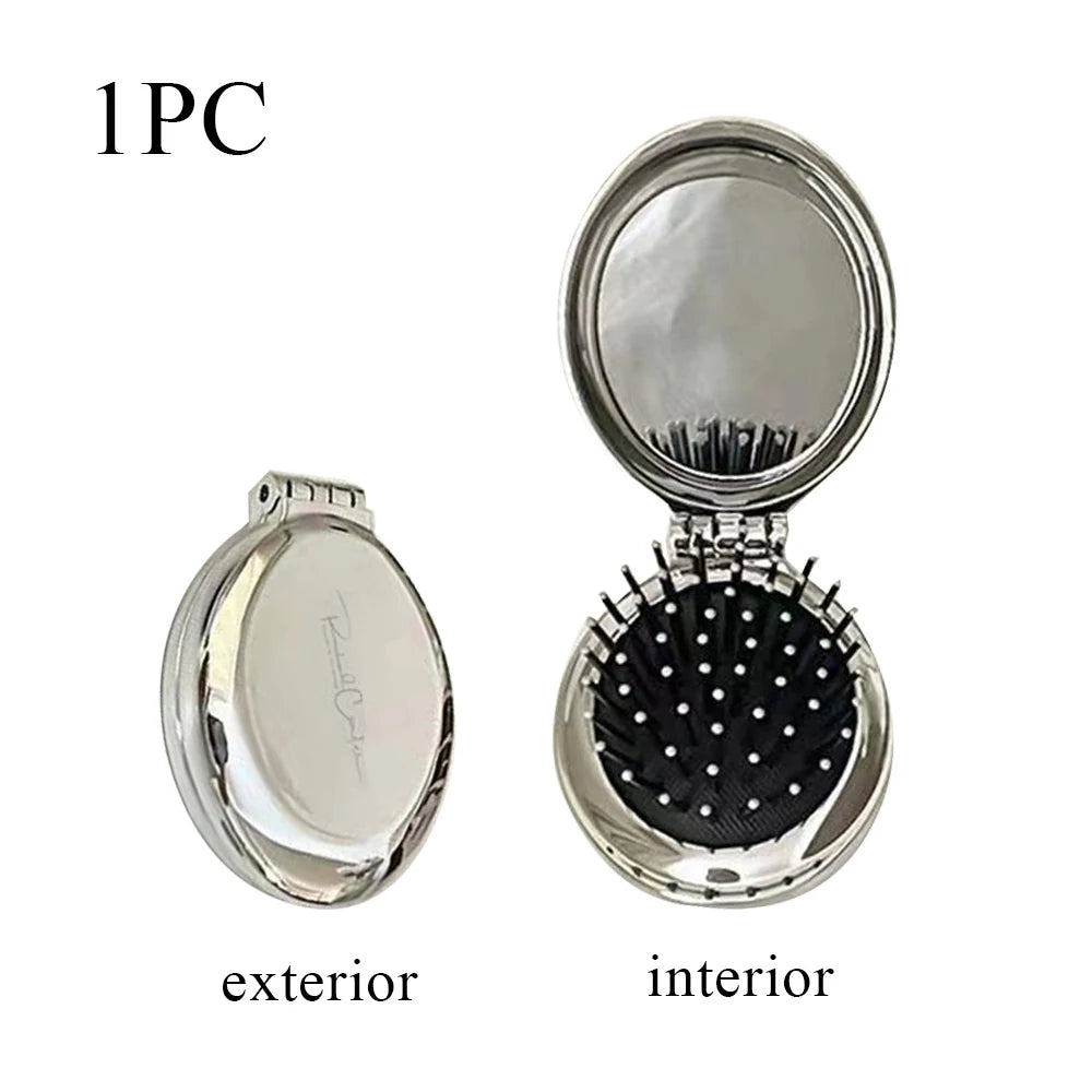 New Folding Comb With Mirror Pocket Size Scalp Massage Comb Portable Hair Styling Brush For Women Hairdressing Accessories