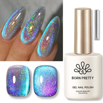 BORN PRETTY 10/15ml 9D Blue Holographic Rainbow Cat Magnetic Gel Nail Polish Soak Off UV LED Manicure Nail Art Varnish