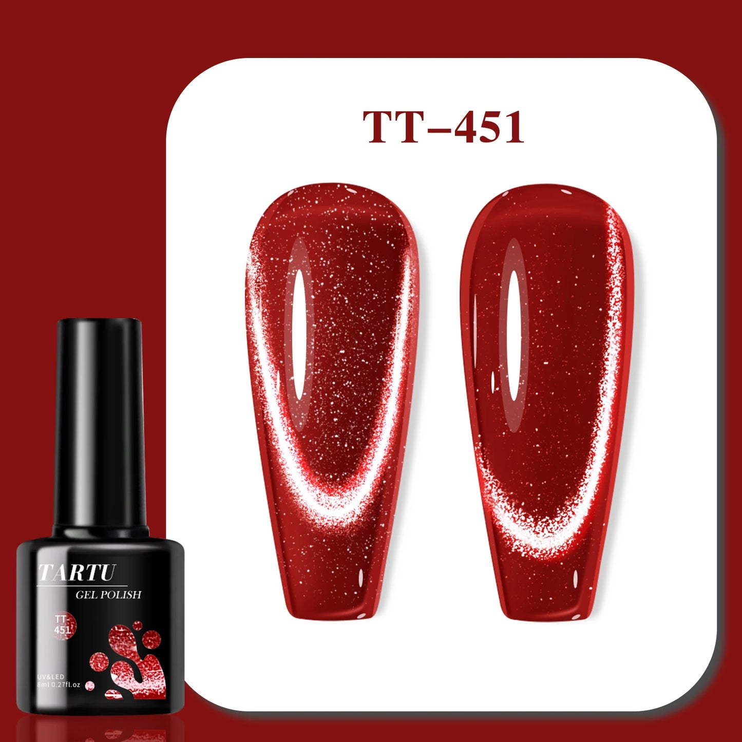 Cat Eye Gel Nail Polish,Red Brown black 8ml Soak Off LED/UV, Holographic Glitter Nail Art,for Home Salon Manicure Gift for Women