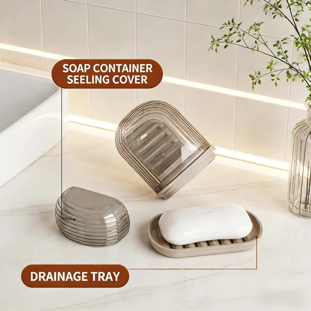 Light Luxury Travel Soap Box with Drainage,Large Capacity Holder,Leakproof Portable Case with Lid for Bathroom & Business Trip