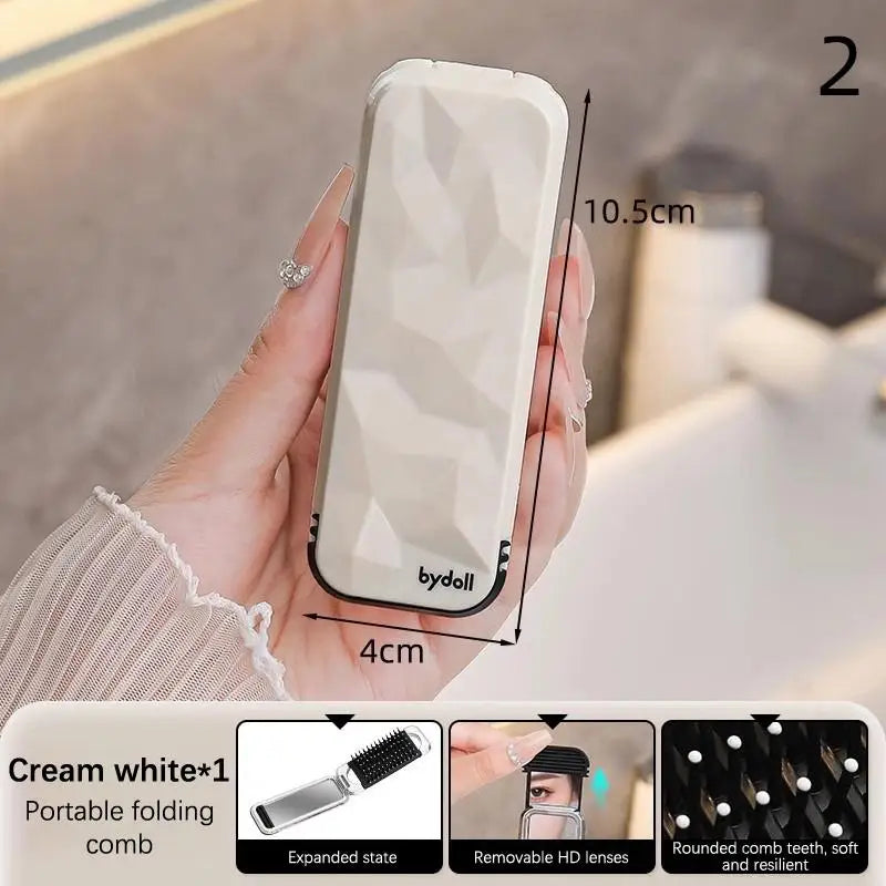 Mini Hair Brush Folding Massage Comb Head Massage Anti-Static Portable Travel Hair Brush Girl Hair Combs With Mirror