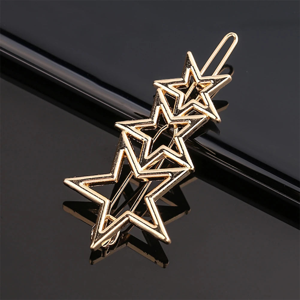 Triangle Moon Hairpin Fashion Women Metal Frog Clip Word Clip Elegant Star Round Barrette Alloy for Ladies Hair Accessories