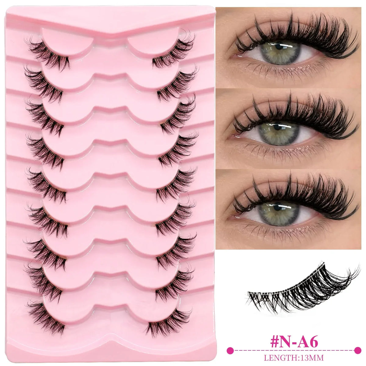 Veltrinay Natural Half Lashes Cat Eyelashes Soft Wispy with Clear Invisible Band Reusable Faux Mink Eyelashes Makeup