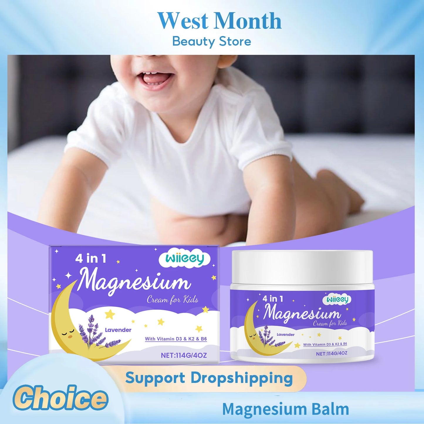 Magnesium Balm Repair Damaged Skin Nourishing Anti Drying Soften Skin Soothing Anti-Allergy Calming Moisturizing Kids Body Cream