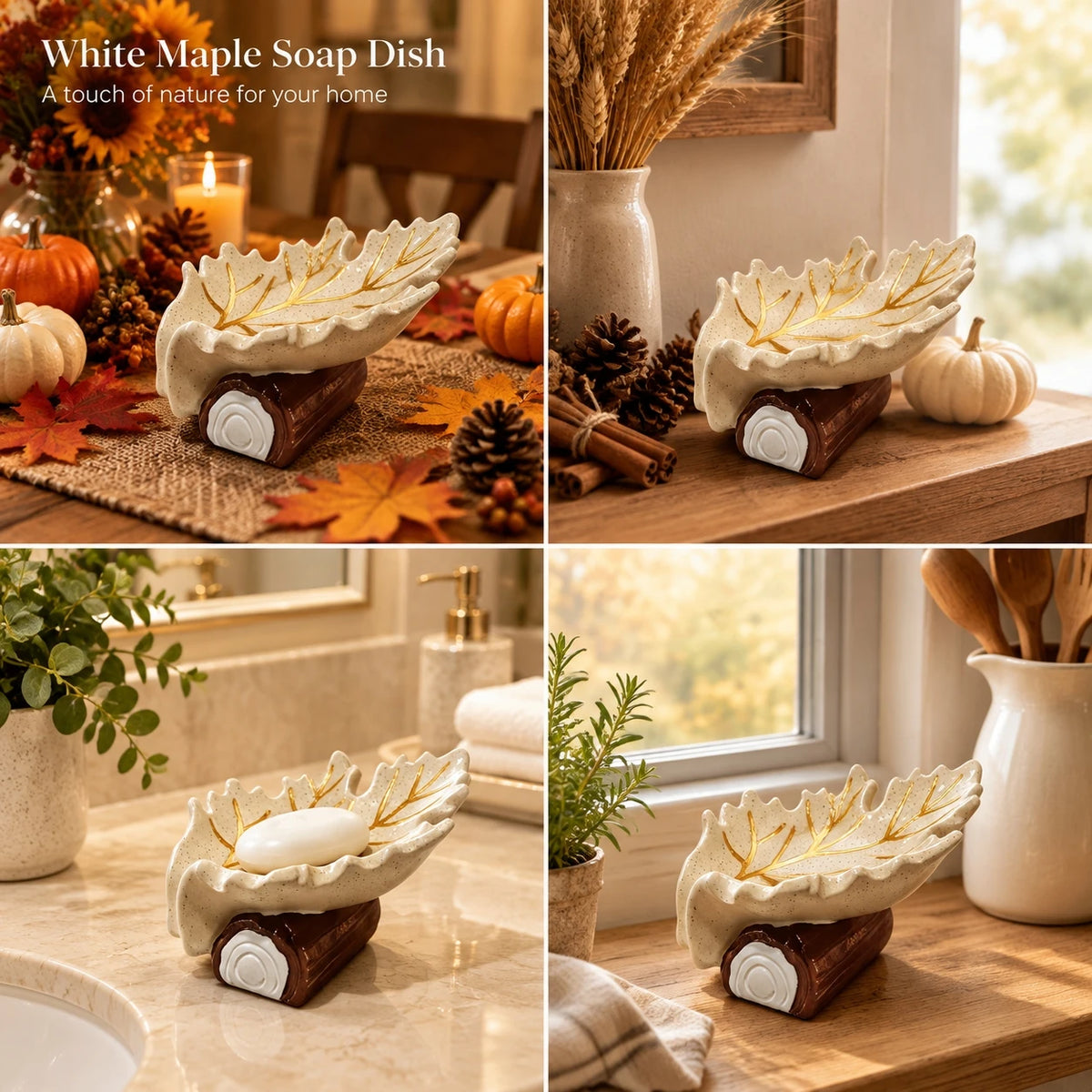 Thanksgiving Soap Dish Maple Leaf Holder Harvest Festival Decor White Resin Soap Tray for Bathroom Vanity Ornament Home