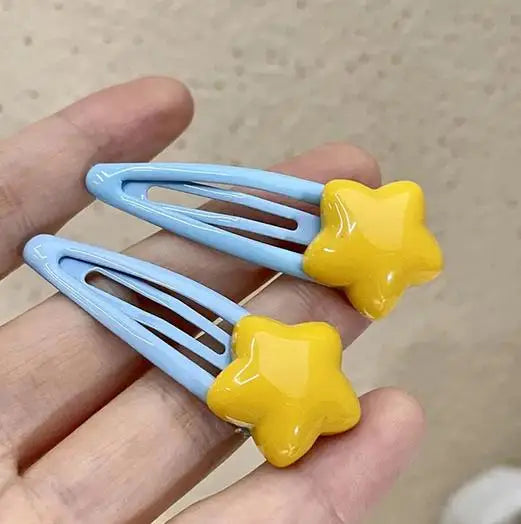 1/2/5 Pcs Y2K Hairpin Yellow Star Designs Bangs Side Clip Blue BB Barrettes Hair Snap Clips Summer Girls Hair Accessories