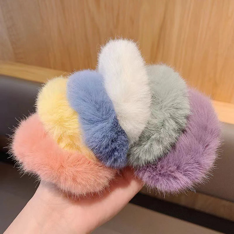 1PC Fluffy Warm Autumn Winter Elastic Hair Band Scrunchies Large Intestine Hair Ring For Women Girls Plush Hair Rope Hairwear