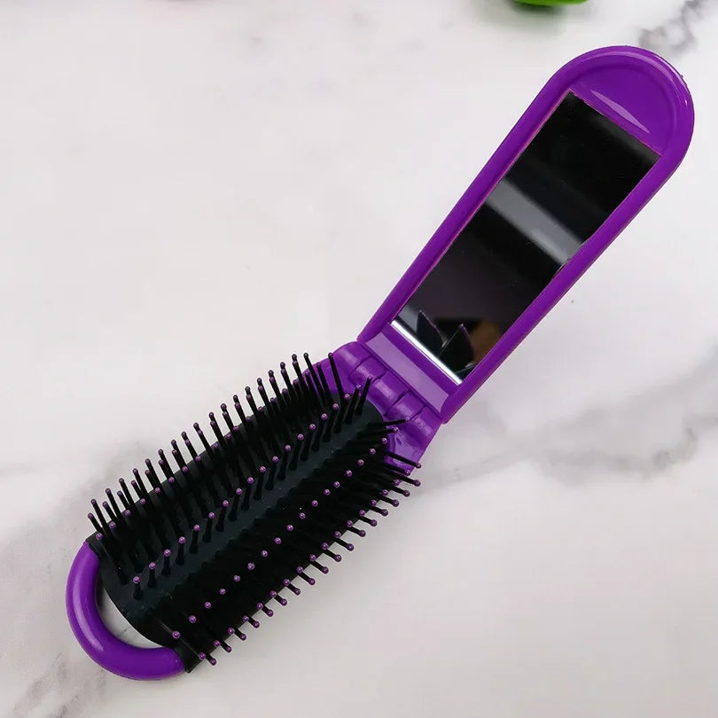 Portable Travel Folding Hair Brush With Mirror Compact Pocket Size Comb ABS Heat-Resistant Folding Comb Portable Dual-Use