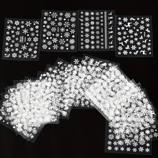 30pcs Sheets Christmas 3D Nail Art Stickers Decals Nail Art Supplies for Women And s - Self-Adhesive Cartoon Snowflake Snowman