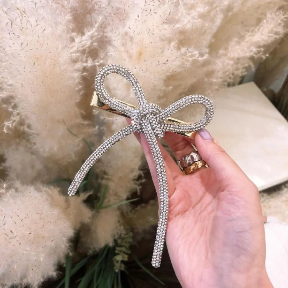 Elegant Vintage Bowknot Clips Crystal Rhinestone Hair Clip Ribbon Accessories Women