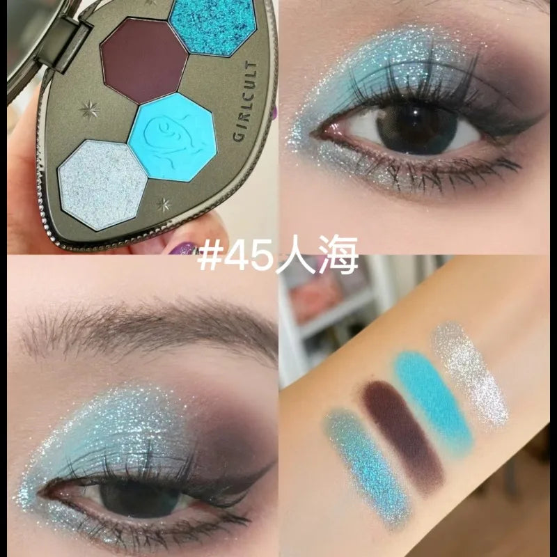 Girlcults Makeup Pressed Glitter Eyeshadow Palette Shimmer Matte Chameleon 4 Color Long Lasting Eye Shadow Cosmetics Full Set
