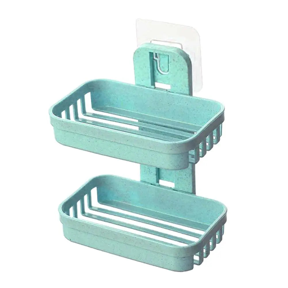 Self Adhesive Soap Dish Holder Wall Mounted Double Drain Soap Box Removable Plastic Soap Storage Basket For Bathroom