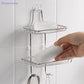 [SU]Stainless Steel Double Tier Draining Soap Dish Holder No Drill Wall Mounted Soap Rack Bathroom Shower Storage Organizer[SU]