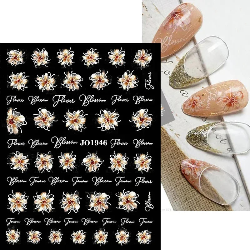 1pcs Sakura Flower 3D Nail Stickers White Cherry Blossom Nail Art Decals Spring Summer Adhesive Slider Decor Wedding Manicure