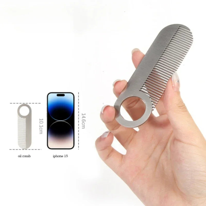 Stainless Steel Men's Beard Comb Portable Mini Oil Head Comb for Barber Mustache Care Shaping Tools Pocket Size Silver Hair Comb