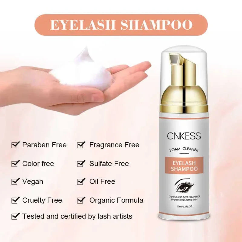 CNKESS Wholesale 60ML Private Label Natural Oil Free Eyelash Foam Eyelash Extension Lash Bath Lash Foam Shampoo Cleanser