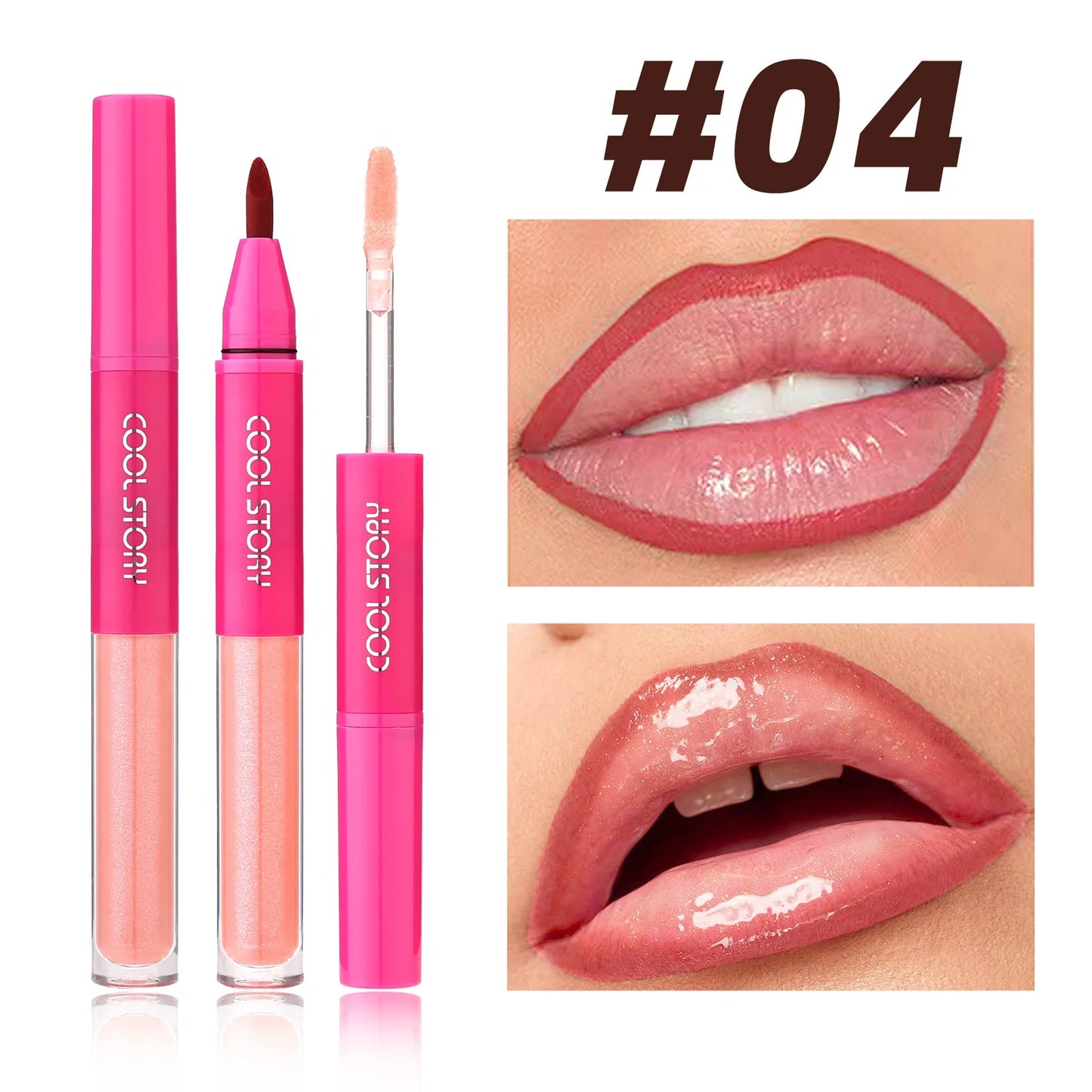 2 in 1 Matte Lip Liner Mirror Lip Gloss Waterproof Plumping Stain Hydrating Shiny Transparent Lip Oil Jelly Lips Contour Makeup