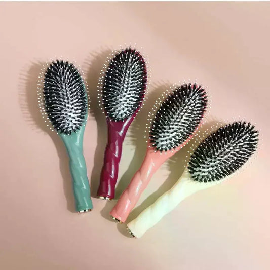 1Pcs Hair Brush Fried Dough Twists Comb Boar Bristle With Scalp Massage Tips Reduces Breakage For All Types