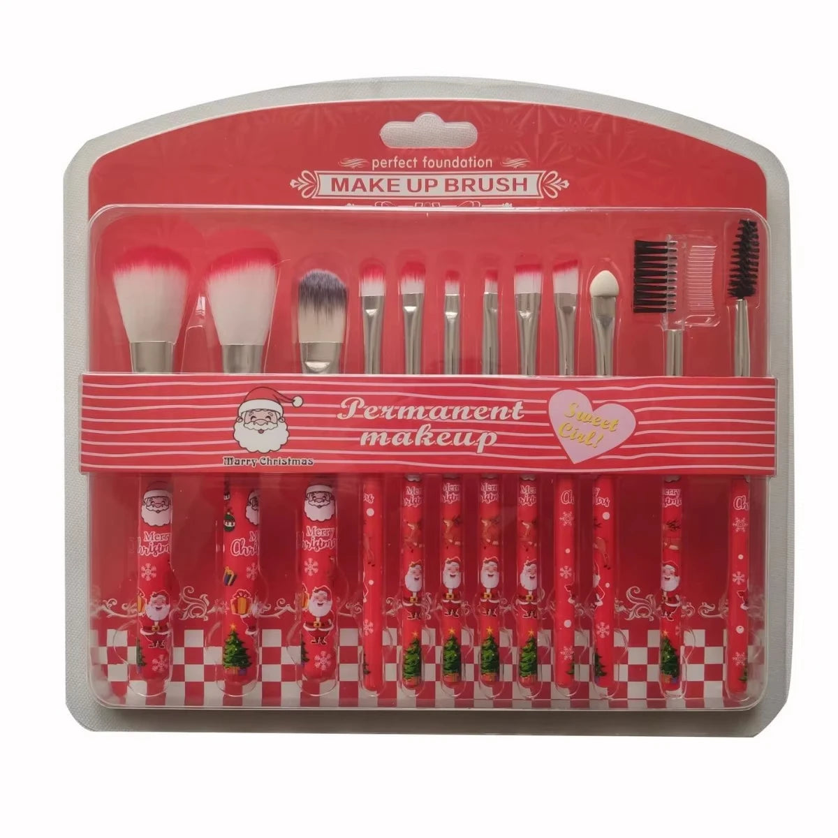 12PCS Christmas Makeup Brush Gift Set | Cute Santa & Kitty Cartoon Brushes for Women | Beginner-Friendly Holiday Beauty Kit